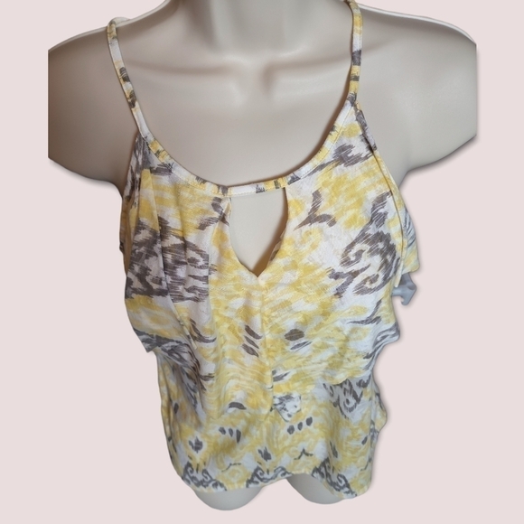 Yellow Boho Soft Lightweight Flowy Flounce Spaghetti Strap Halter Tank Top Small - Picture 3 of 7